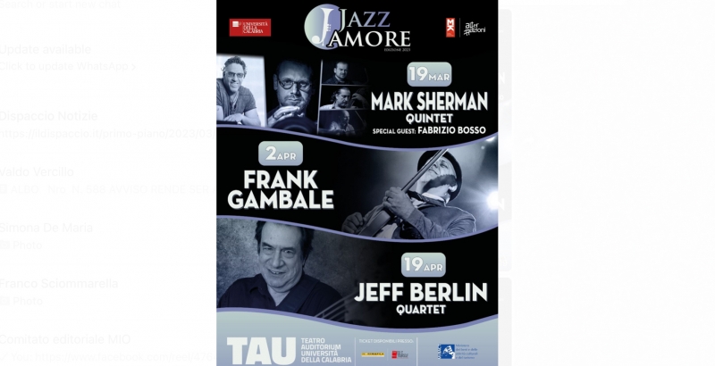 JazzAmore: al via la seconda edizione all’Unical. Si parte il 19 marzo con Fabrizio Bosso e il Mark Sherman Quintet.