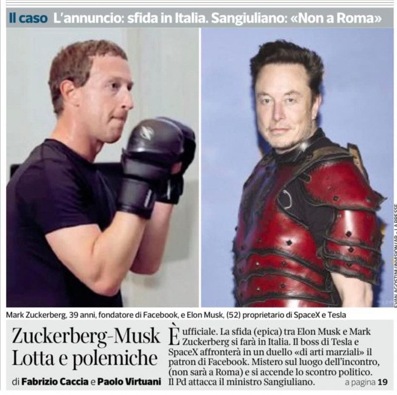 Elon Musk  vs  Mark Zuckerberg: LA DISFIDA DI BURLETTA  di  Luigi Caputo da Rende